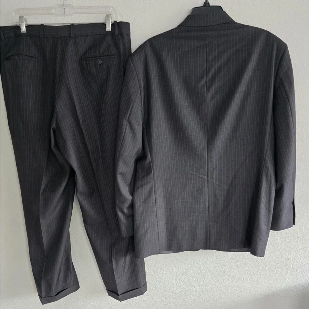Linea Uomo Suit Sports Coat Pants Men 43 Gray Pinstripe Wool 4button 43x36 Flaw